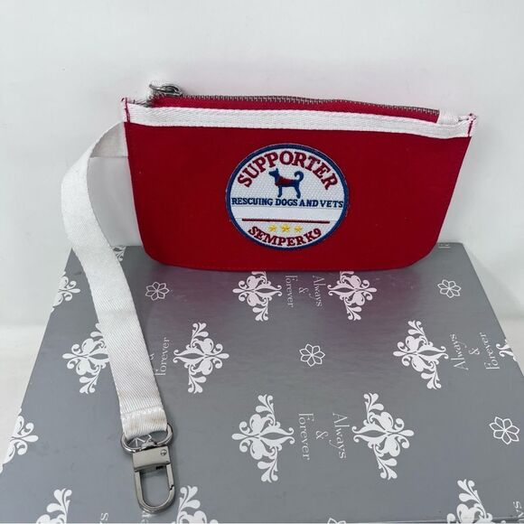 Red Canvas Semper K9 Supporter Patch Wristlet with White Strap - Picture 2 of 8